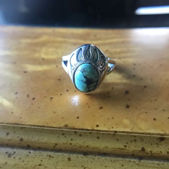 Blue Moon Turquoise Sterling Silver Bear Paw Ring Size 7 - Picture 7 of 9